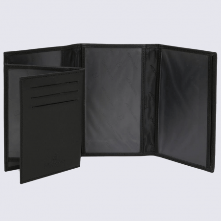 Porte-papiers Hexagona, porte-papiers unisexe en cuir noir
