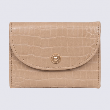 Portefeuille Hexagona, portefeuille imitation croco femme beige