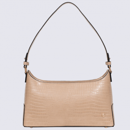 Sac porté épaule Hexagona, sac baguette imitation croco femme beige