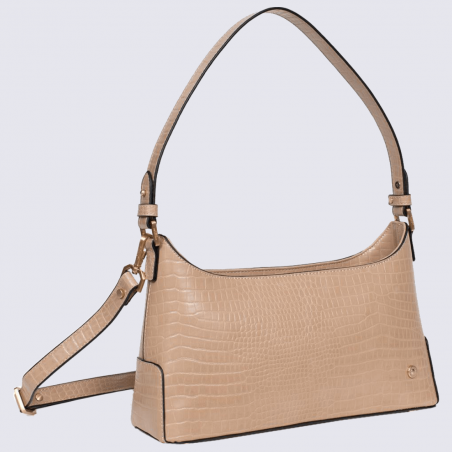 Sac porté épaule Hexagona, sac baguette imitation croco femme beige