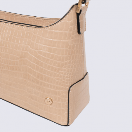 Sac porté épaule Hexagona, sac baguette imitation croco femme beige