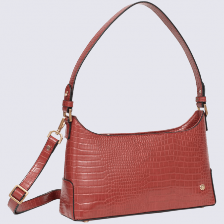 Sac porté épaule Hexagona, sac baguette imitation croco femme rouge