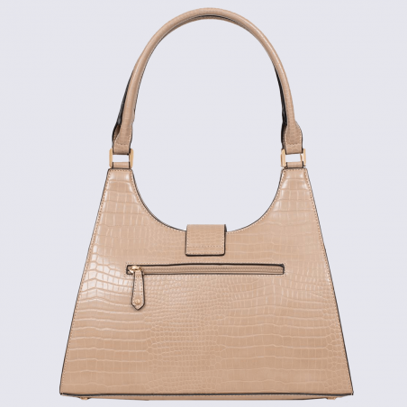 Sac porté épaule Hexagona, sac porté épaule 2 anses imitation croco femme beige