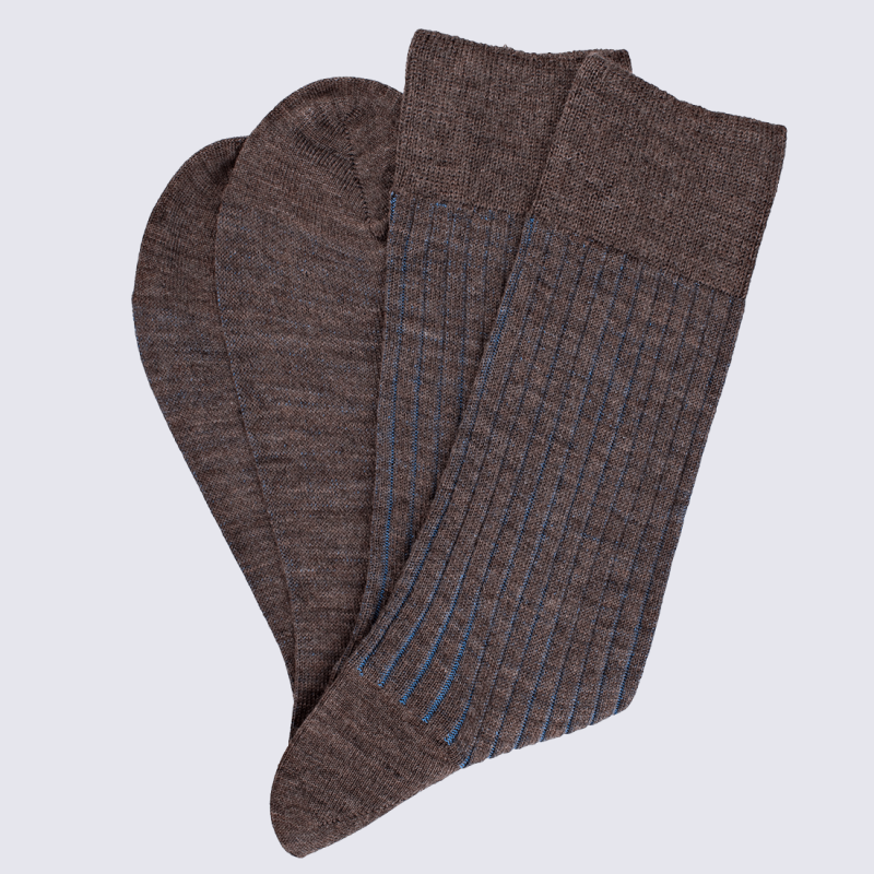 Chaussettes homme en laine mérinos côtelées - Marron Désert | Doré Doré