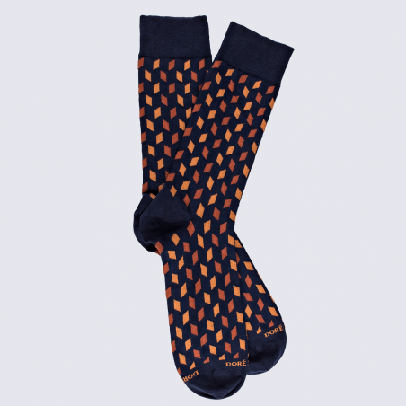 Chaussettes Doré Doré, chaussettes chevrons géométriques homme en coton bleu marine/orange