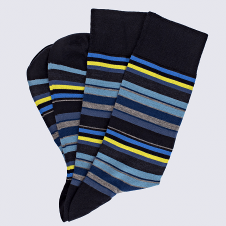 Chaussettes Doré Doré, chaussettes rayures fines en laine homme bleu marine