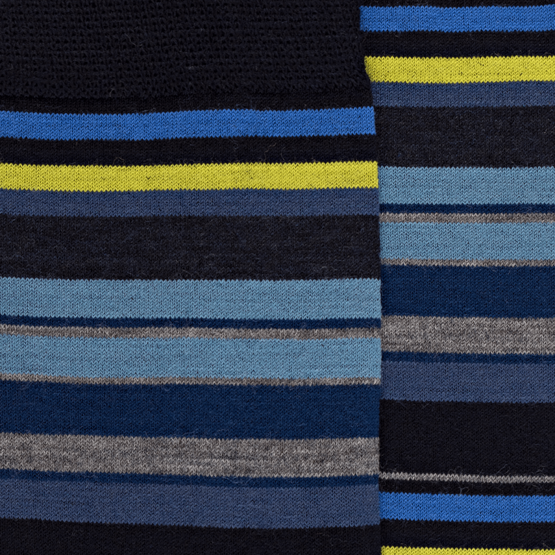 Chaussettes homme laine peignée rayures asymétriques bleu marine