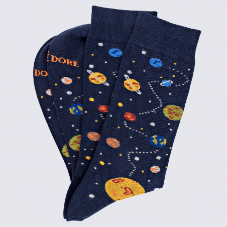 Chaussettes Doré Doré, chaussettes motif planètes homme en coton bleu marine