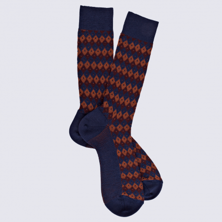 Chaussettes Doré Doré, chaussettes motif losanges homme en laine bleu/orange