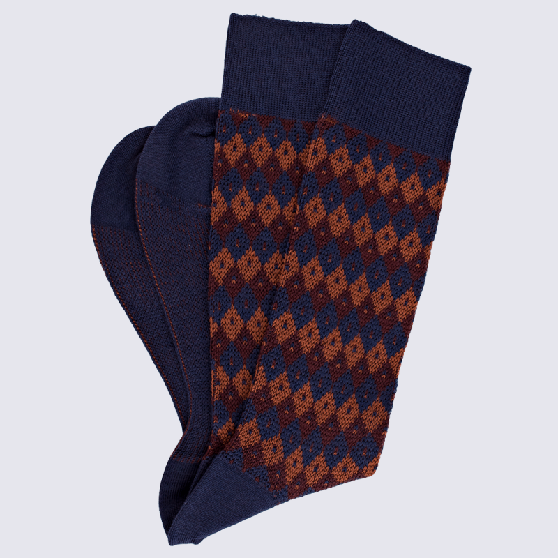 Chaussettes Doré Doré, chaussettes motif losanges homme en laine bleu/orange