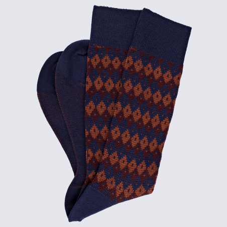 Chaussettes Doré Doré, chaussettes motif losanges homme en laine bleu/orange