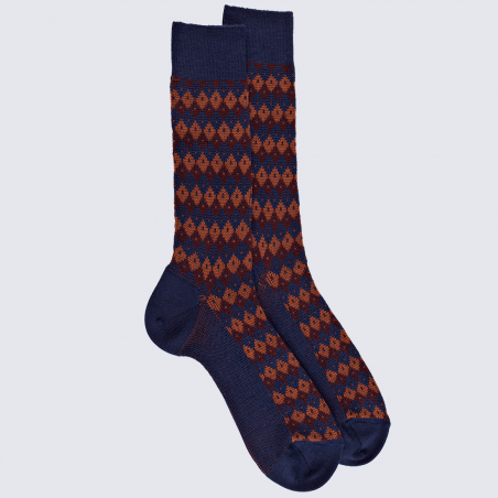 Chaussettes Doré Doré, chaussettes motif losanges homme en laine bleu/orange