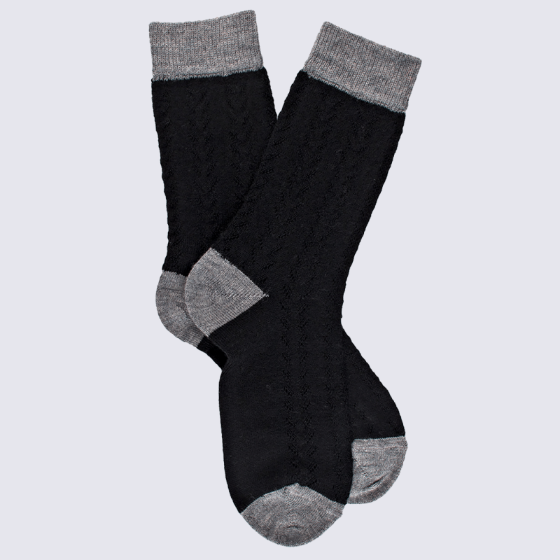 Chaussettes Doré Doré, chaussettes chevron ajouré femme en laine noir