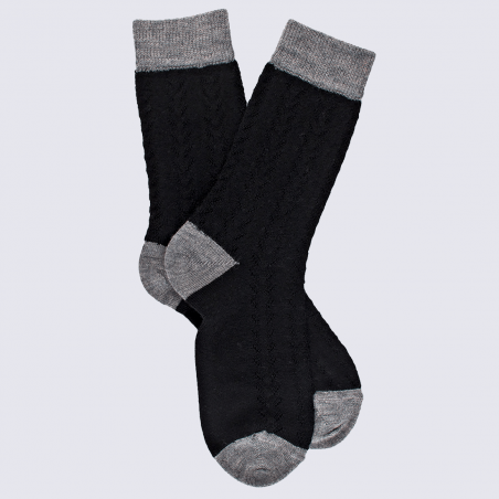 Chaussettes Doré Doré, chaussettes chevron ajouré femme en laine noir