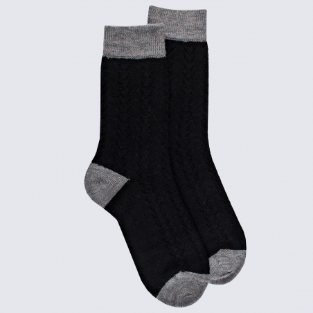 Chaussettes Doré Doré, chaussettes chevron ajouré femme en laine noir