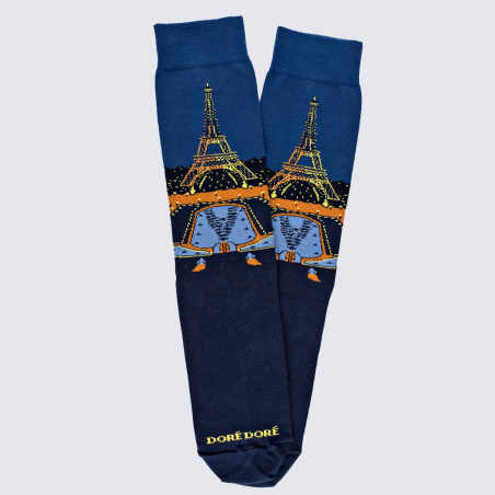 Chaussettes Doré Doré, chaussettes motif Tour Eiffel homme en coton bleu marine