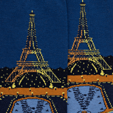 Chaussettes Doré Doré, chaussettes motif Tour Eiffel homme en coton bleu marine