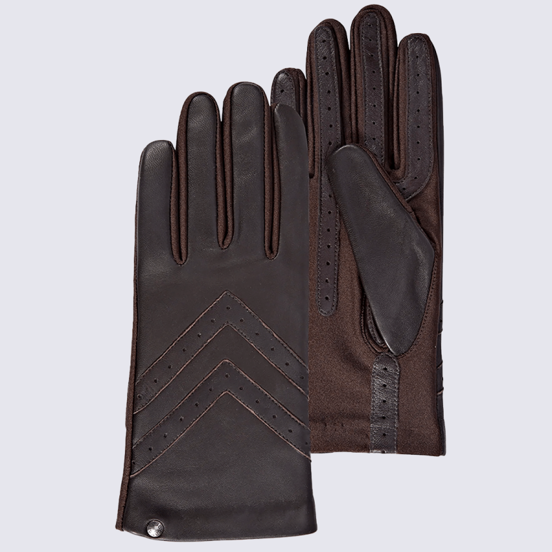 Gants pour femme Isotoner en cuir marron tactiles pour smartphones et tablettes
