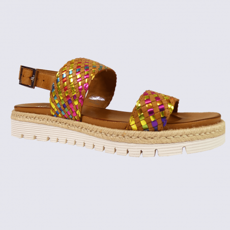 Sandales Ara, sandales espadrilles arc-en-ciel femme en cuir cognac