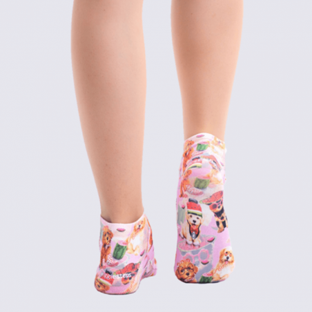 Chaussettes Wigglesteps, chaussettes été motif petits chiens femme rose