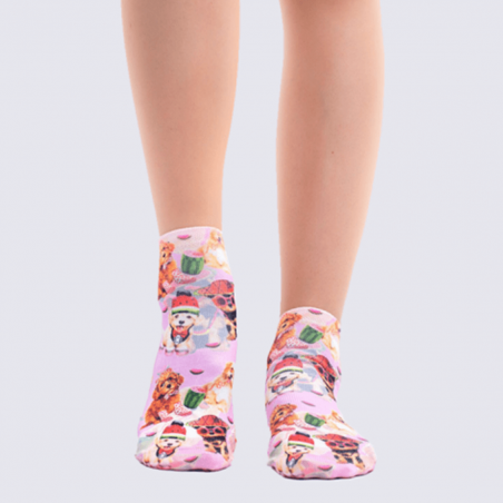 Chaussettes Wigglesteps, chaussettes été motif petits chiens femme rose