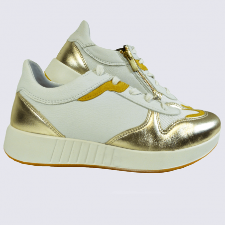 Baskets Legero, baskets tendances femme en cuir blanc et jaune