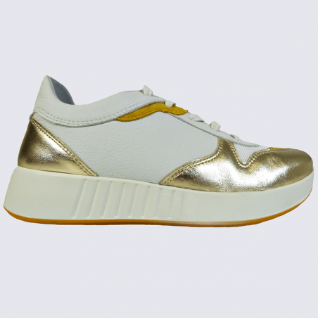 Baskets Legero, baskets tendances femme en cuir blanc et jaune