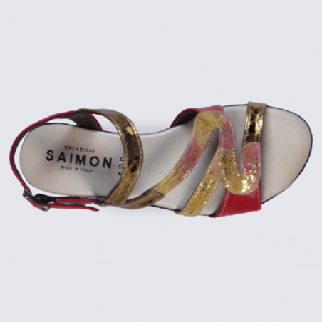 Sandales pour femme Saimon en cuir rouge et doré