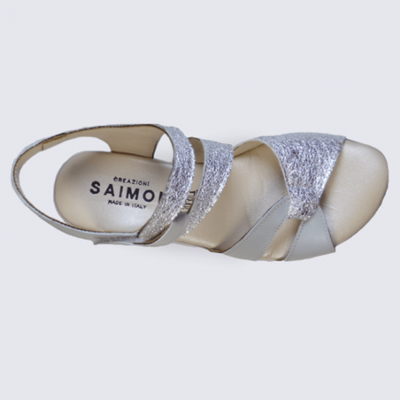 Sandales compensées Saimon  en cuir gris et argent