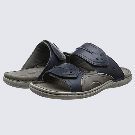 Mules homme Josef Seibel en cuir bleu et gris