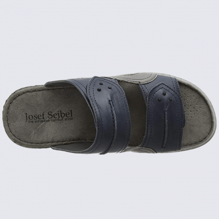 Mules homme Josef Seibel en cuir bleu et gris