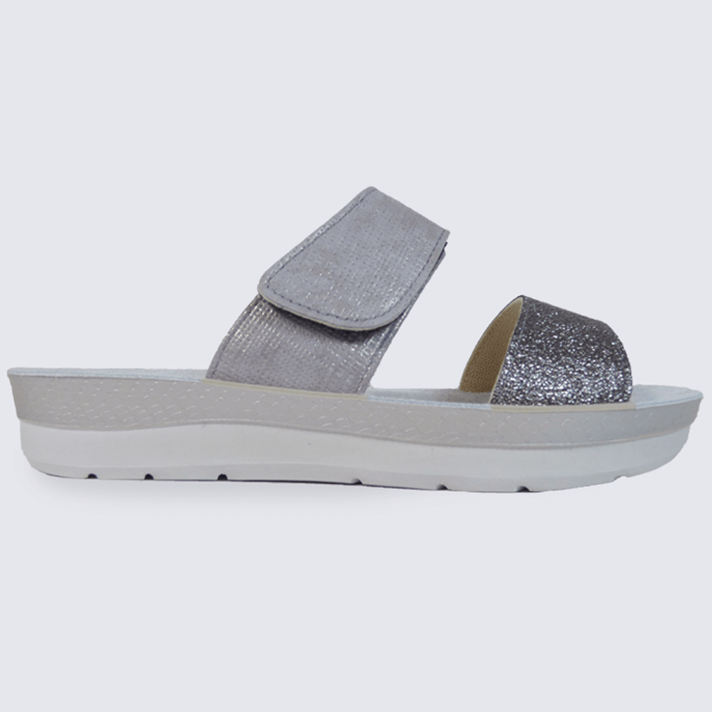 Mules à velcros pour femme Rohde en cuir argenté