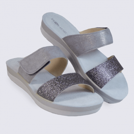 Mules à velcros pour femme Rohde en cuir argenté