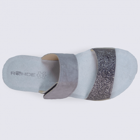 Mules à velcros pour femme Rohde en cuir argenté