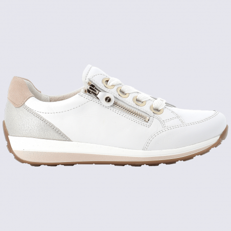 Baskets Ara, baskets à zip tendance femme en cuir blanc