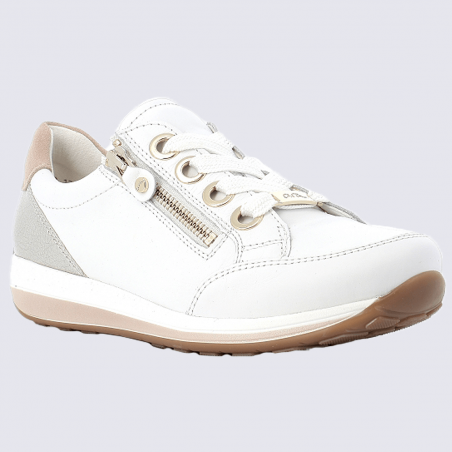 Baskets Ara, baskets à zip tendance femme en cuir blanc