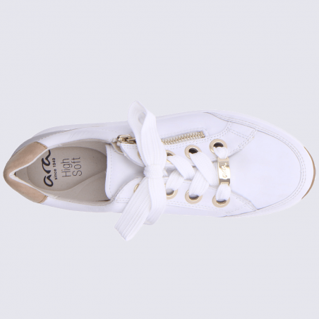 Baskets Ara, baskets à zip tendance femme en cuir blanc