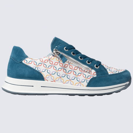 Baskets Ara, baskets tendances femme en cuir bleu blanc