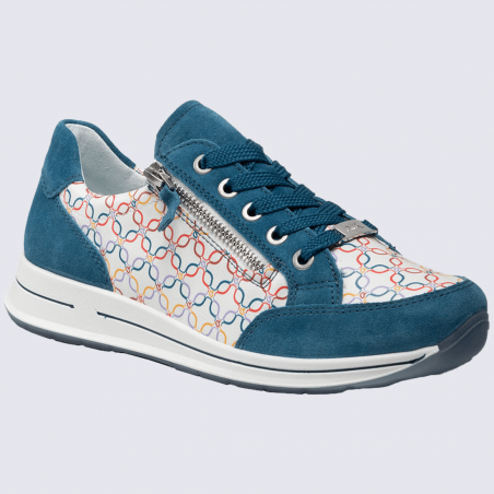 Baskets Ara, baskets tendances femme en cuir bleu blanc