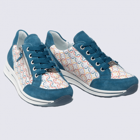 Baskets Ara, baskets tendances femme en cuir bleu blanc