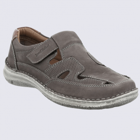 Chaussures Josef Seibel, chaussures ouvertes à velcros homme en cuir gris