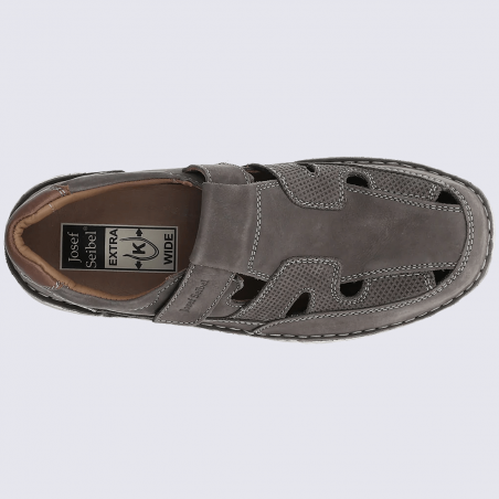 Chaussures Josef Seibel, chaussures ouvertes à velcros homme en cuir gris