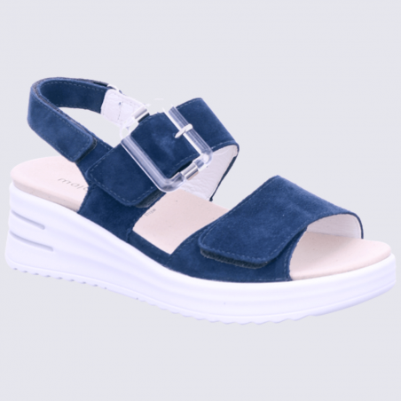 Sandales Waldlaufer, sandales compensées femme en cuir nubuck bleu