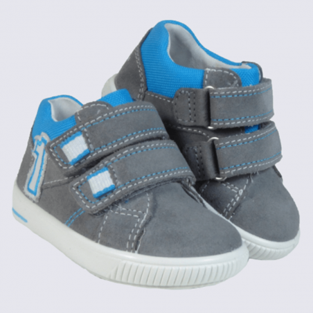 Chaussure à scratch pour bébé Superfit en cuir gris et bleu