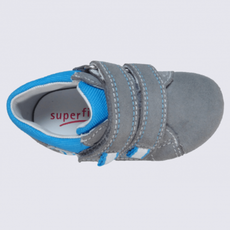 Chaussure à scratch pour bébé Superfit en cuir gris et bleu