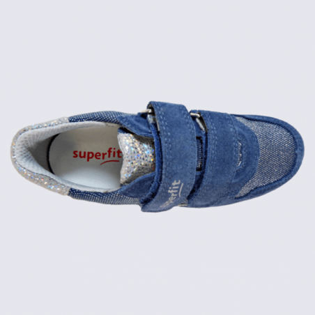 Baskets Superfit, baskets à velcros fille en cuir bleu métallisé