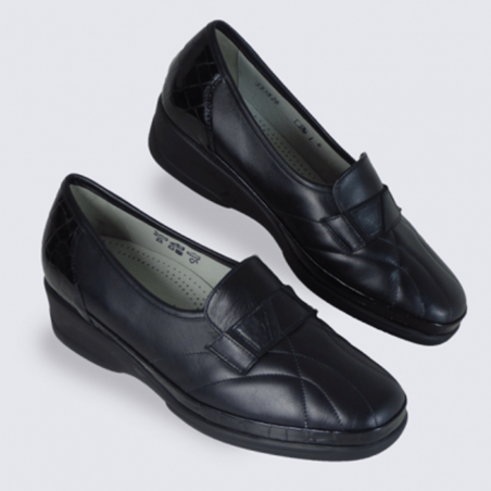 Waldlaufer Loafer 645630 Noir grande largeur cuir lisse