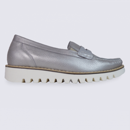 Mocassin femme Waldläufer en cuir argent confort Mocassin femme Waldläufer en cuir argent confort