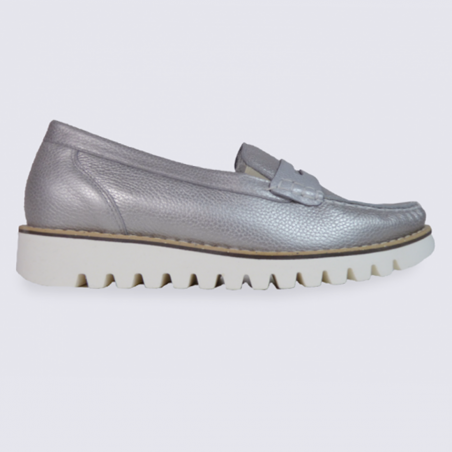 Mocassin femme Waldläufer en cuir argent confort