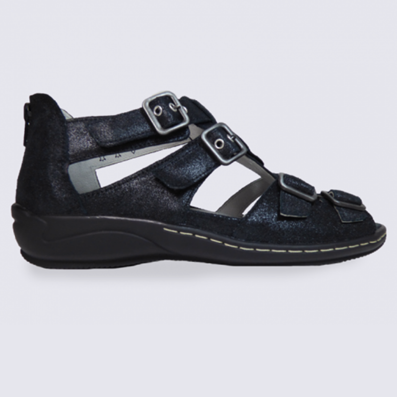 Nu-pieds pour femme Waldlaufer en cuir noir à bride